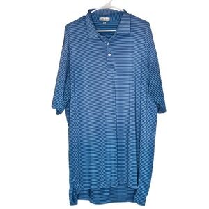 Peter Millar Mens XXL Blue Striped‎ Performance Golf Polo Shirt Short Sleeve